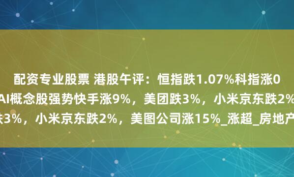 配资专业股票 港股午评：恒指跌1.07%科指涨0.34%！黄金股走低，AI概念股强势快手涨9%，美团跌3%，小米京东跌2%，美图公司涨15%_涨超_房地产_会议